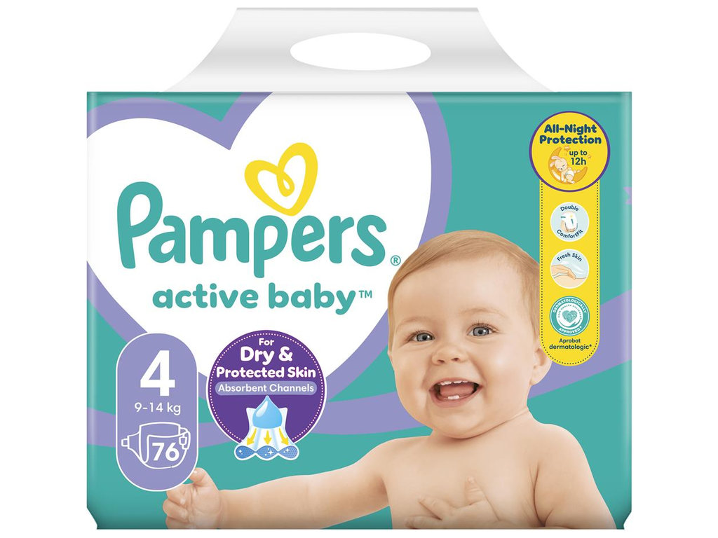Подгузники-трусики Pampers Active Baby, одноразовые, супервпитывающие, размер 4, 9-14кг, 76шт/уп