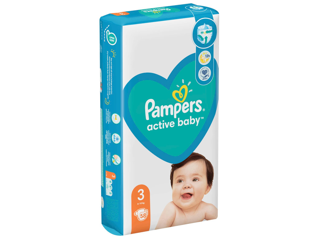 Подгузники одноразовые Pampers Active Baby, размер 3 Midi, 6–10кг, 58шт
