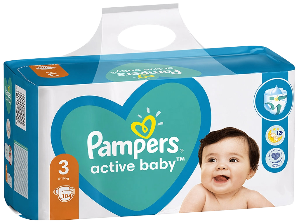 Подгузники одноразовые Pampers Active Baby, размер 3 Midi, 6–10кг, 104шт