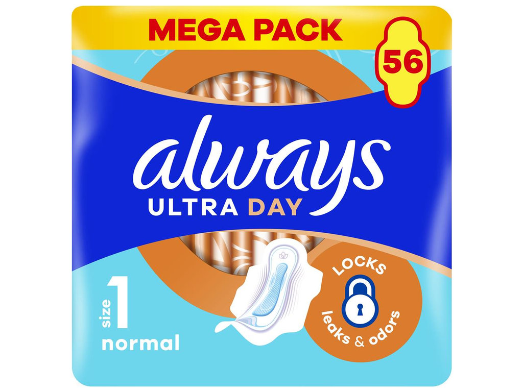 Прокладки Always Ultra Day Normal с крылышками, 4 капли, 56шт