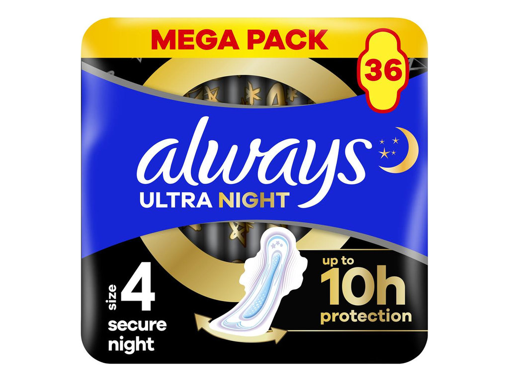Прокладки гигиенические Always Ultra Secure Night, с ароматом, с крылышками, размер 4, 7 капель, 36ш