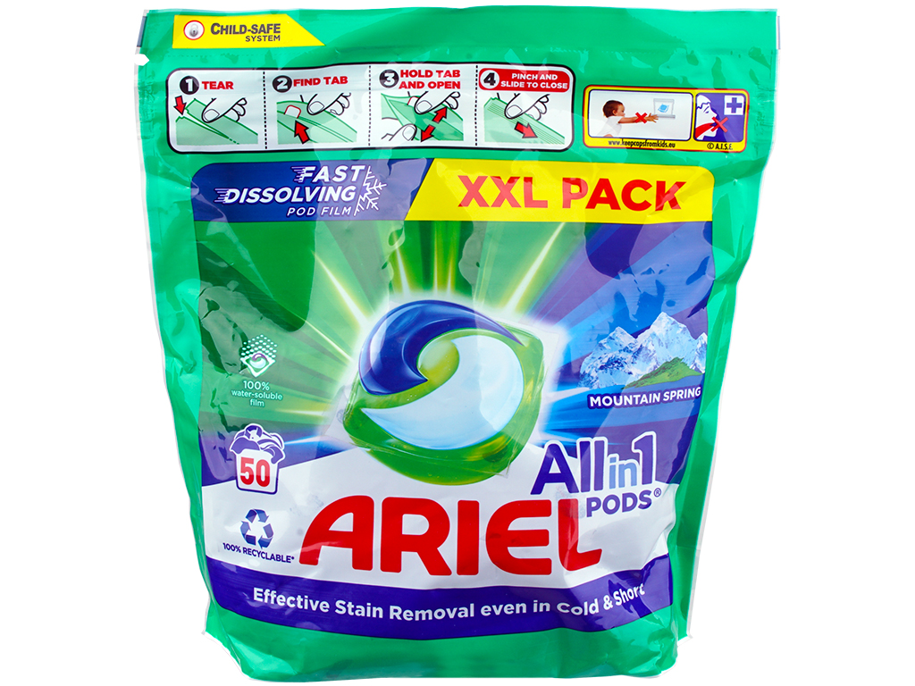 Капсулы для стирки Ariel Чистота и Свежесть Горный источник, 50шт