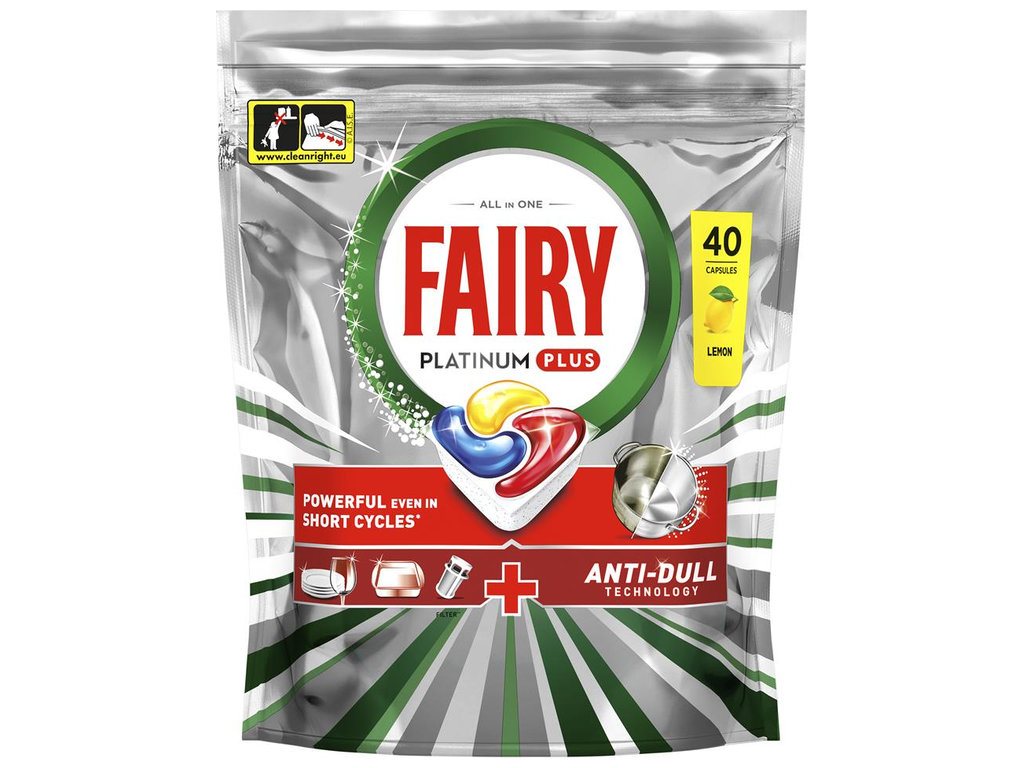 Капсули для посудомийних машин Fairy Platinum Plus All in One, аромат лимон, 40шт