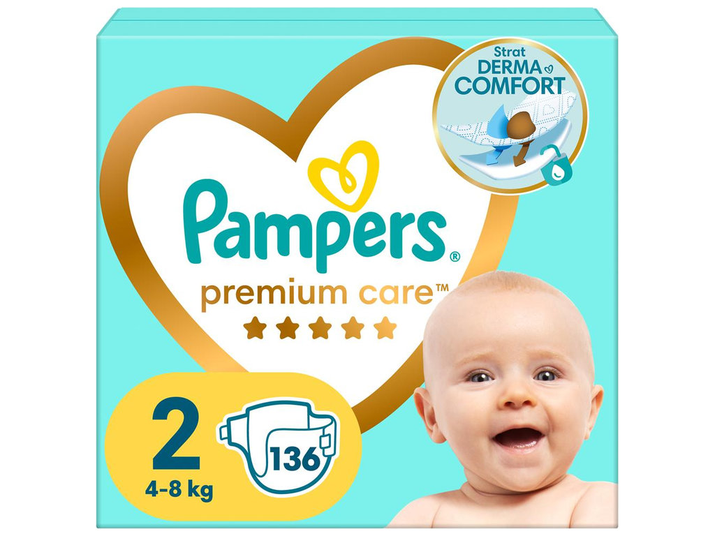 Подгузники Pampers Premium Care 2, одноразовые, индикатор влаги, размер 2, 4-8кг, 136шт/уп