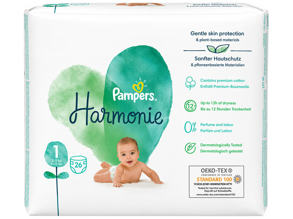 Подгузники одноразовые Pampers Harmonie Newborn, размер 1, 2–5кг, 26шт