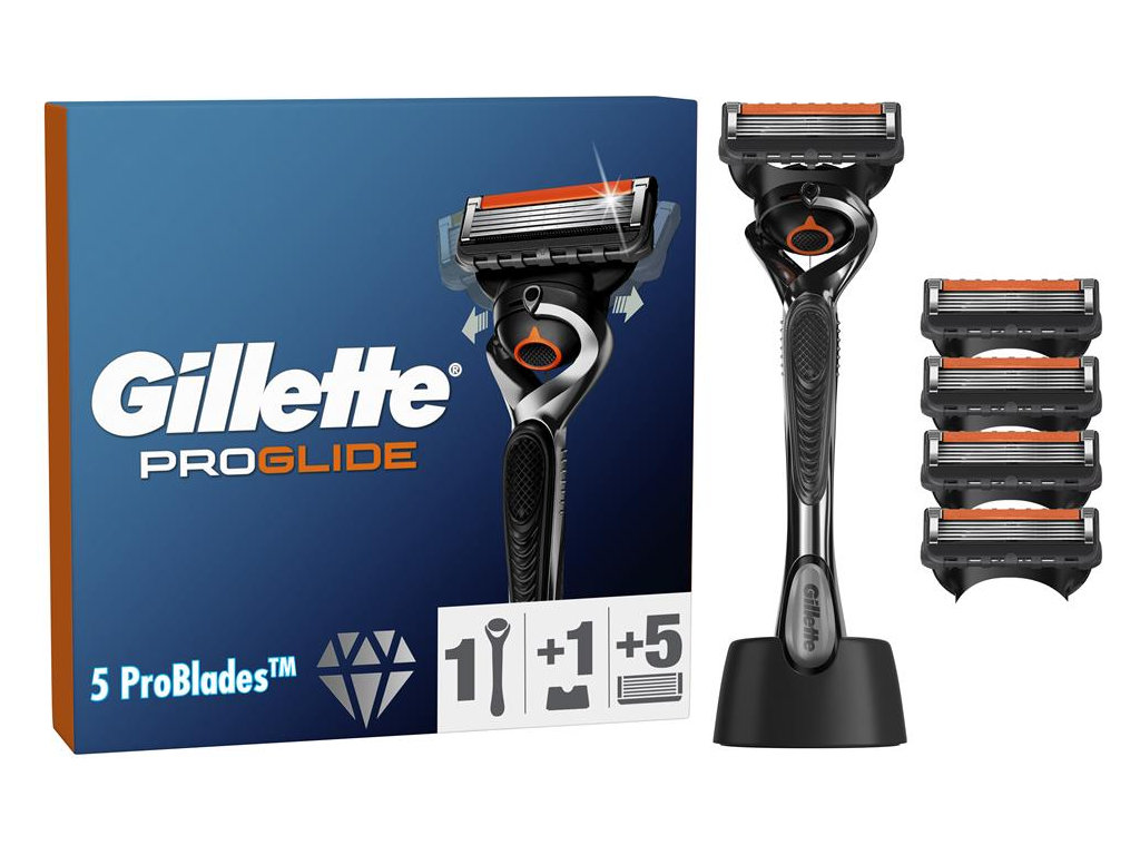 Станок для бритья Gillette ProGlide, 4 сменных картриджа, подставка, металл, цвет черный