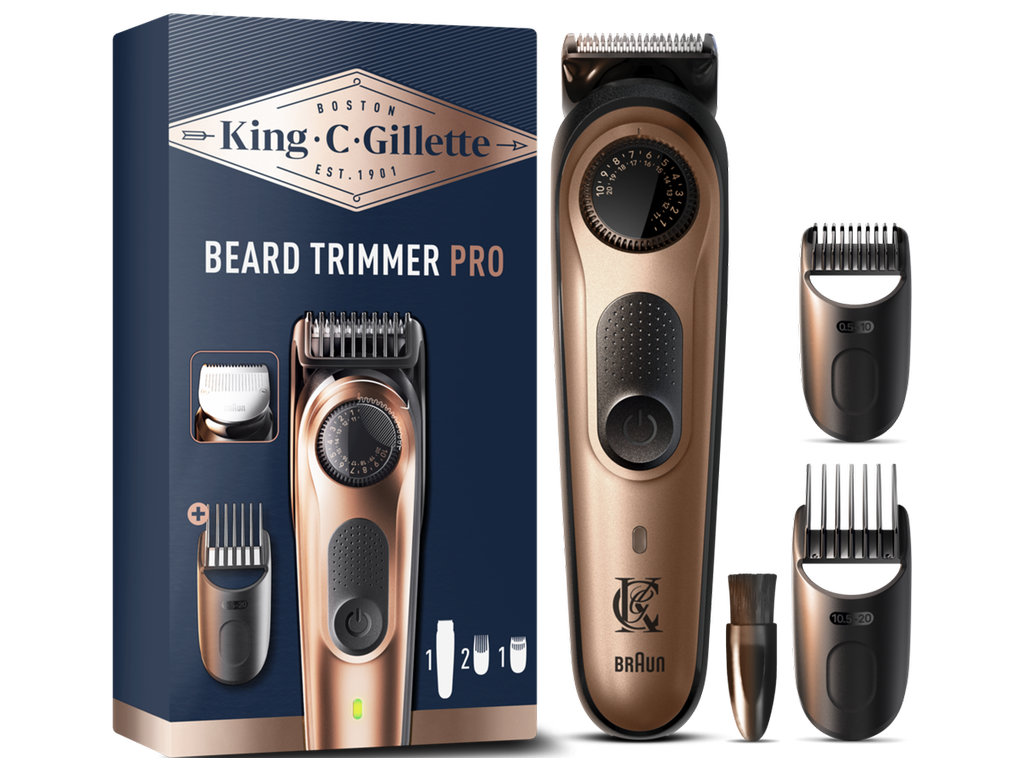 Триммер для бороды Gillette King C. Pro, 6Вт, аккумуляторный, нержавеющая сталь, 8х3х3см