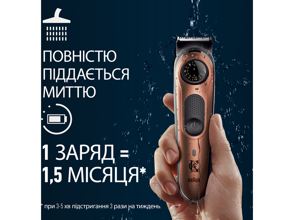 Триммер для бороды Gillette King C. Pro, 6Вт, аккумуляторный, нержавеющая сталь, 8х3х3см
