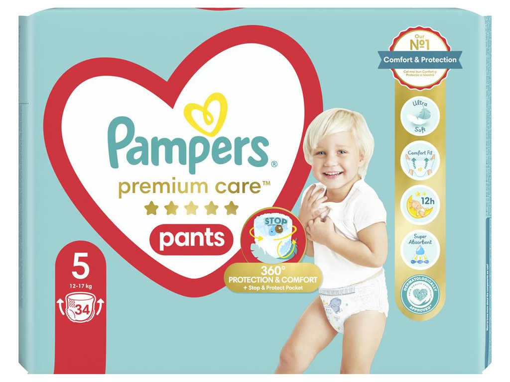Подгузники-трусики Pampers Premium Care Pants, размер 5 (12–17 кг), 34шт