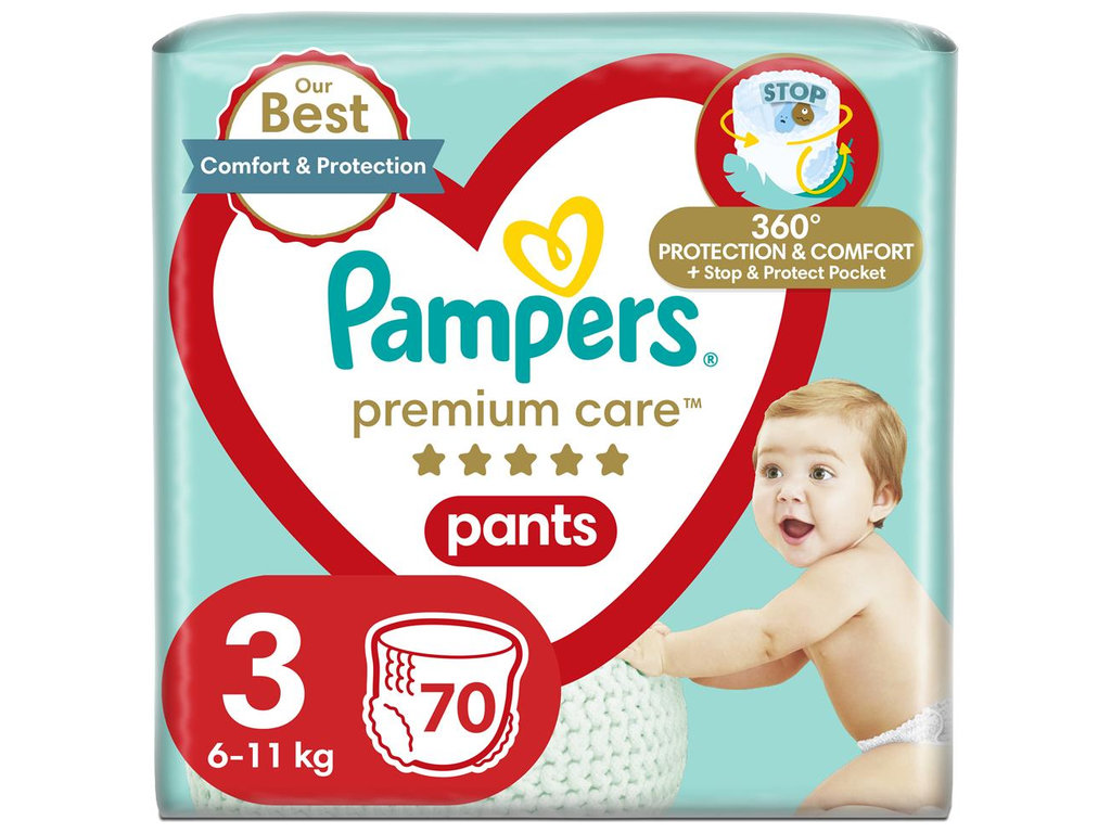 Подгузники-трусики Pampers Premium Care Pants, одноразовые, размер 3, 6-11кг, 70шт/уп