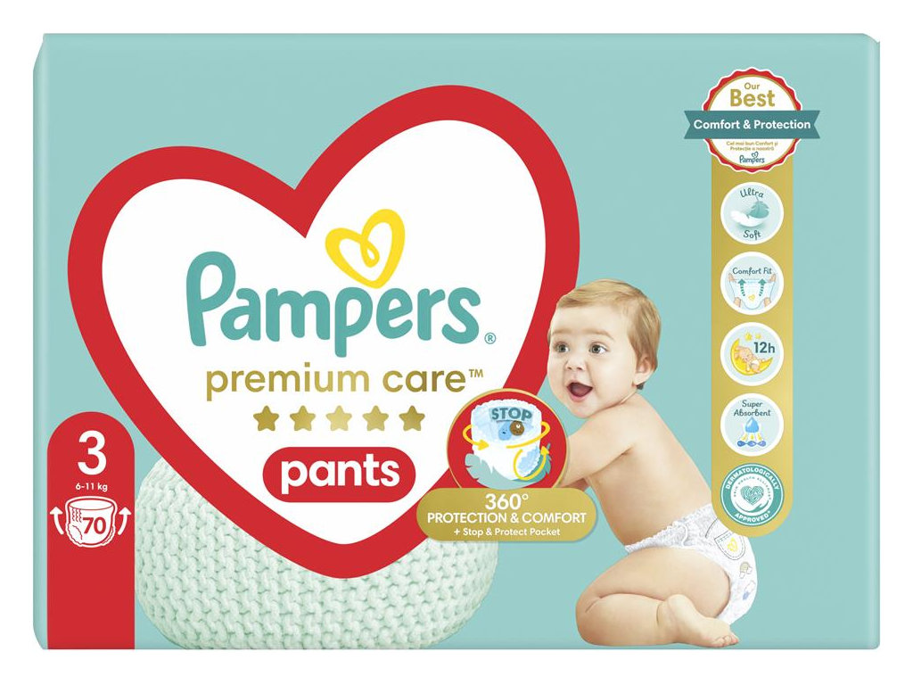 Подгузники-трусики Pampers Premium Care Pants, одноразовые, размер 3, 6-11кг, 70шт/уп