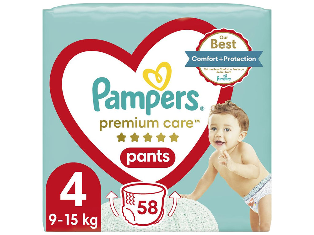 Подгузники-трусики Pampers Premium Care Pants, одноразовые, супервпитывающие, размер 4, 9-15кг, 58шт