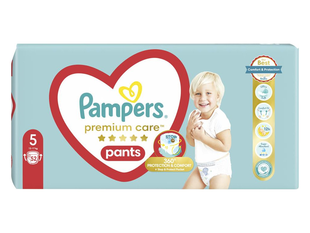 Подгузники-трусики Pampers Premium Care Pants, одноразовые, размер 5, 11-17кг, 52шт/уп