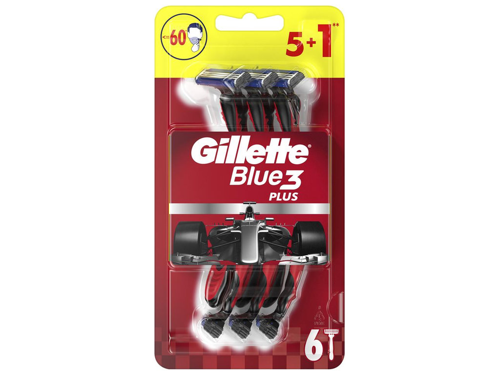 Станок для бритья Gillette Blue 3 Nitro Plus, одноразовый, 3 лезвия, пластик, хром, 6шт