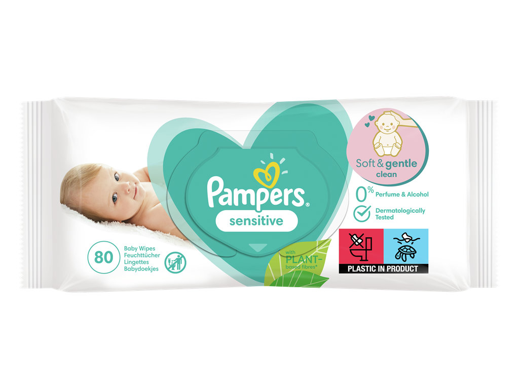 Салфетки влажные детские Pampers Sensitive, для чувствительной кожи, без спирта, хлопок, 15 х 80шт