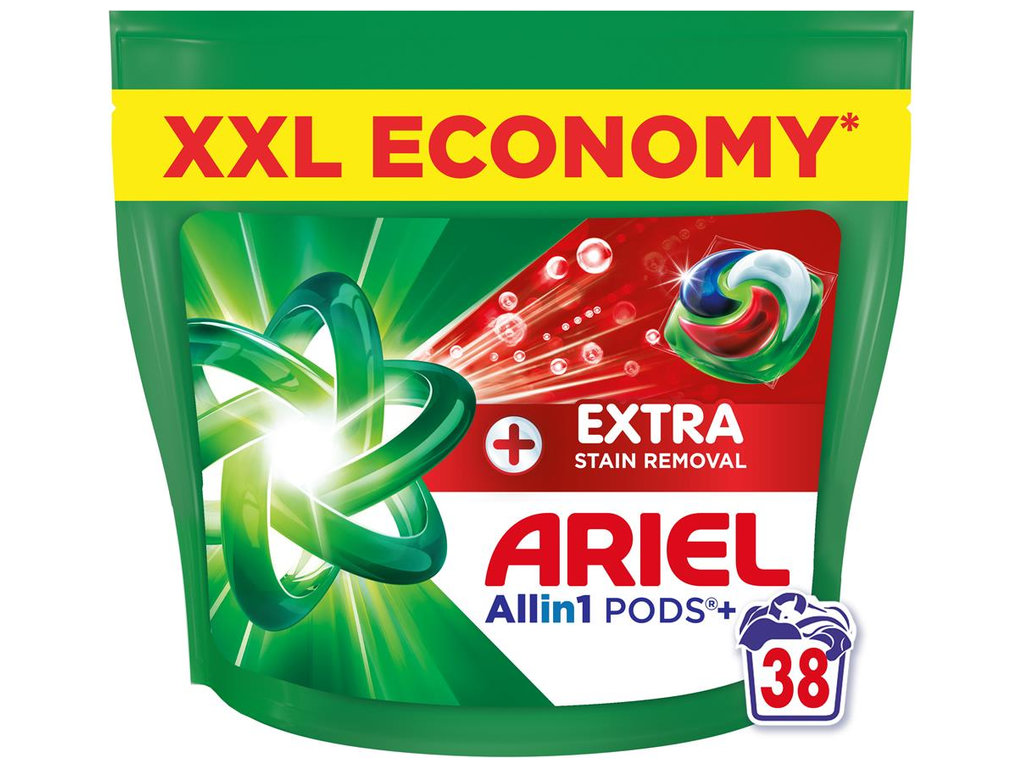 Капсулы для стирки Ariel All-in1 Pods+ Extra Stain Removal, для белого белья, 38шт