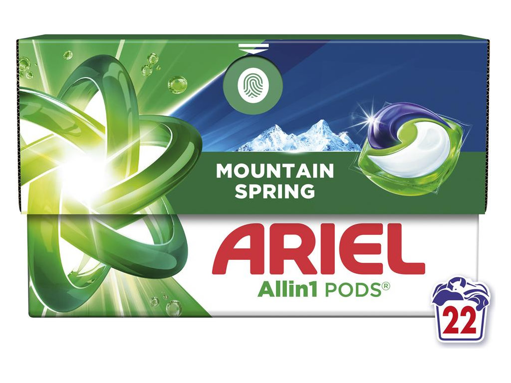 Капсулы для стирки Ariel All-in-1 Pods Горный родник, для белого белья, 22шт