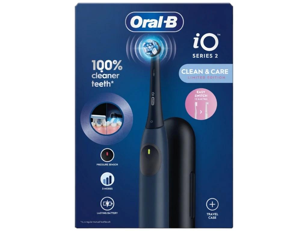 Зубная щетка электрическая Oral-B iO 2, аккумулятор, 3 режима, футляр, пластик, нейлон, цвет синий