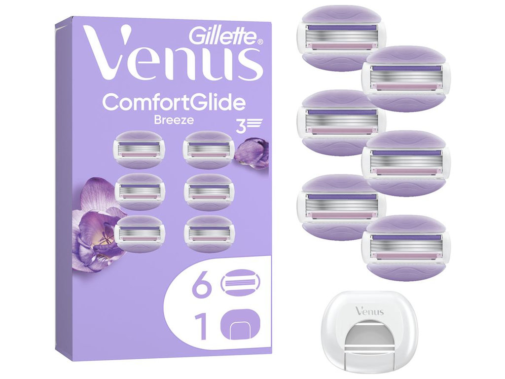 Картриджи сменные Gillette Venus ComfortGlide Breeze, защитный колпачок, сталь, пластик, 6шт