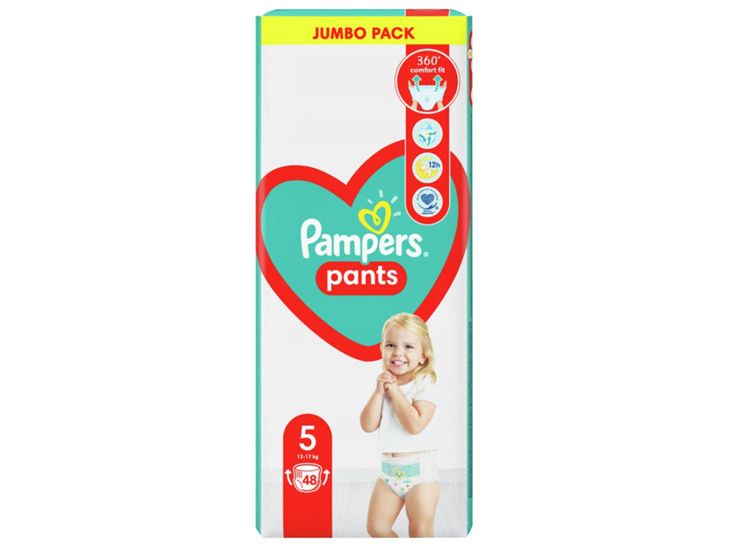 Подгузники-трусики одноразовые для мальчиков и девочек Pampers Pants Размер 5 Junior 12-17кг 48шт