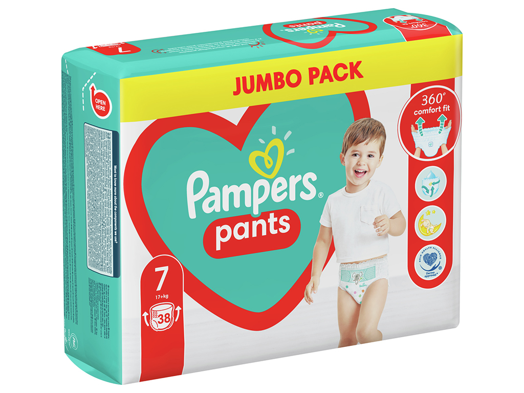 Подгузники-трусики одноразовые для мальчиков и девочек Pampers Pants Giant Plus размер 7 17+кг 38шт