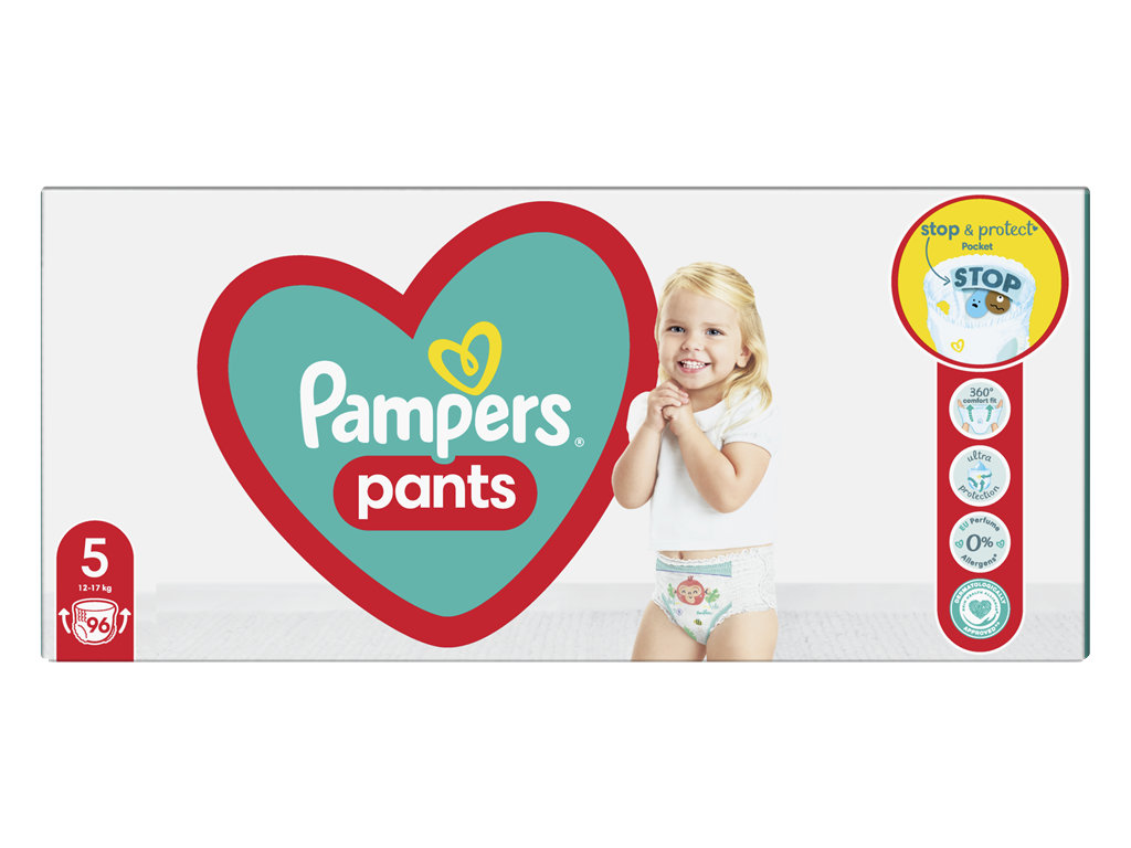 Подгузники-трусики Pampers Pants, одноразовые, карман Stop & Protect, размер 5, 12-17кг, 96шт/уп