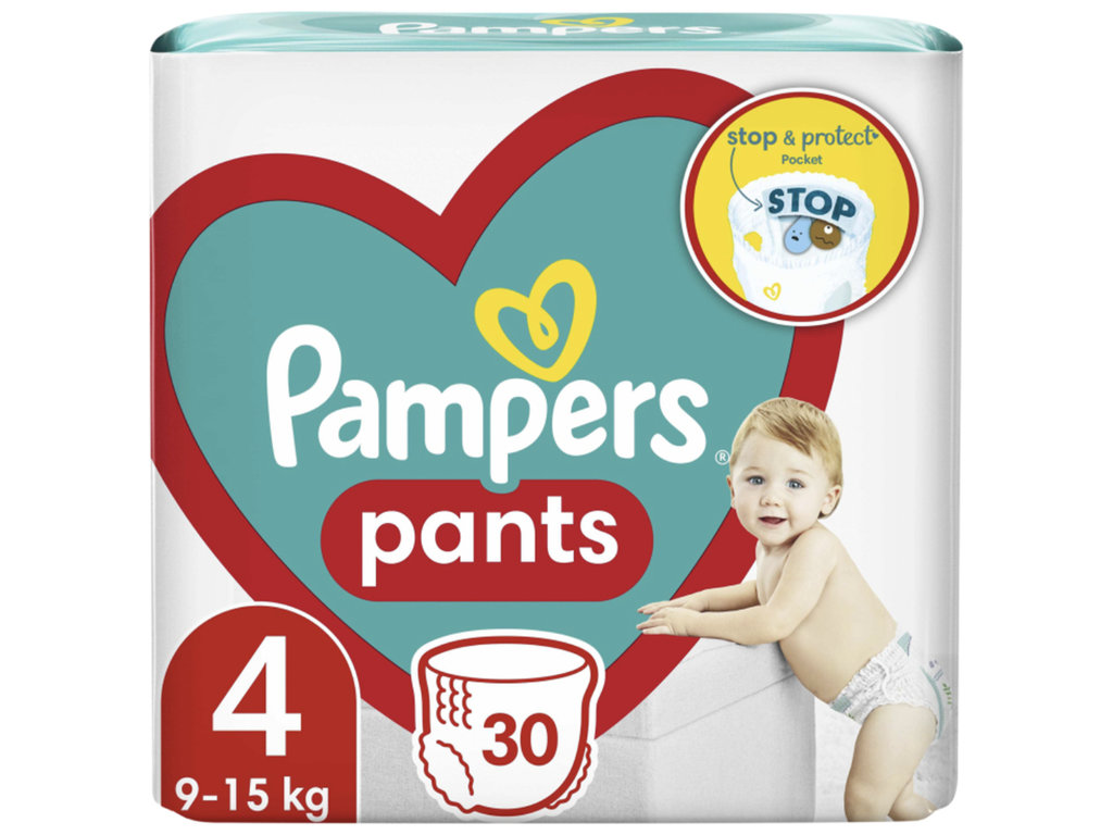 Подгузники-трусики Pampers Pants, одноразовые, карман Stop & Protect, размер 4, 9-15кг, 30шт/уп