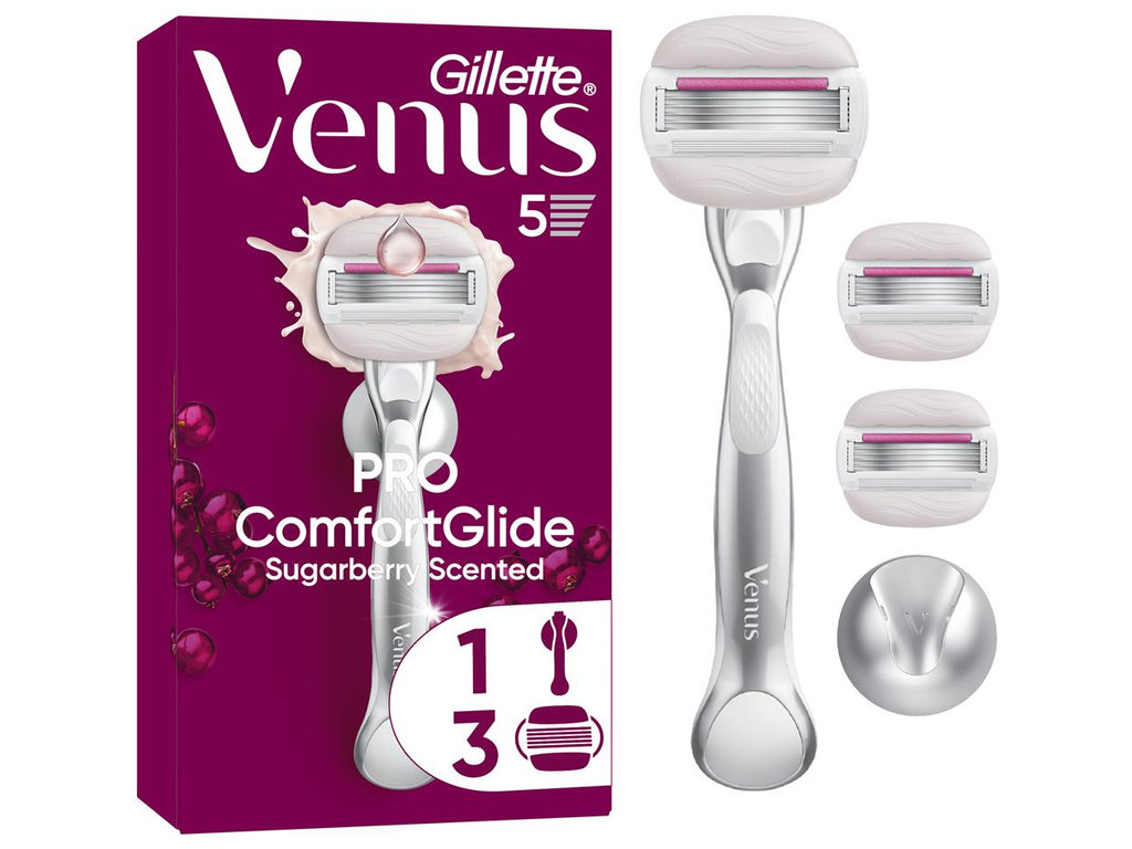 Станок для бритья Venus ComfortGlide Sugarberry, 3 сменных картриджа, пластик, сталь, цвет розовый
