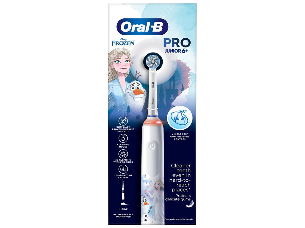 Зубна щітка електрична дитяча Oral-B Pro 3 Junior Frozen, 6+, акумулятор, 3 режими, колір білий
