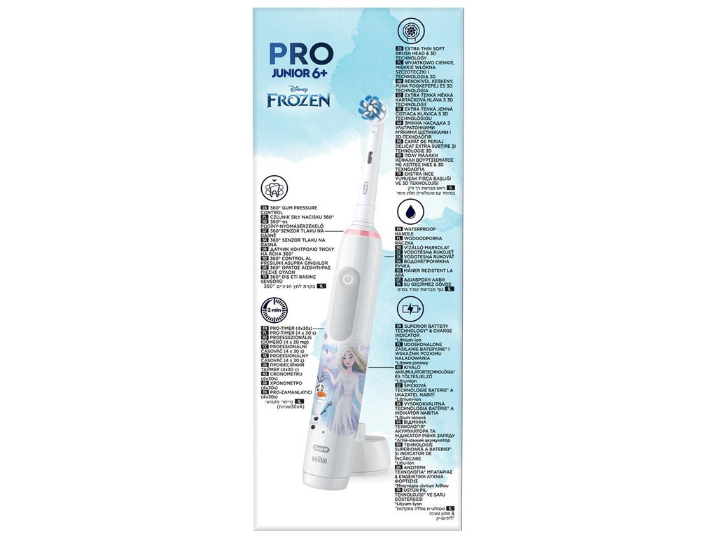 Зубна щітка електрична дитяча Oral-B Pro 3 Junior Frozen, 6+, акумулятор, 3 режими, колір білий