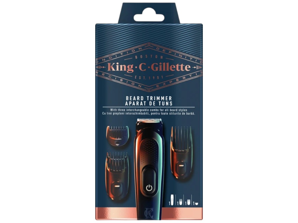 Триммер для бороды King C. Gillette, 2Вт, аккумулятор, нержавеющая сталь, 1–21мм, цвет черный