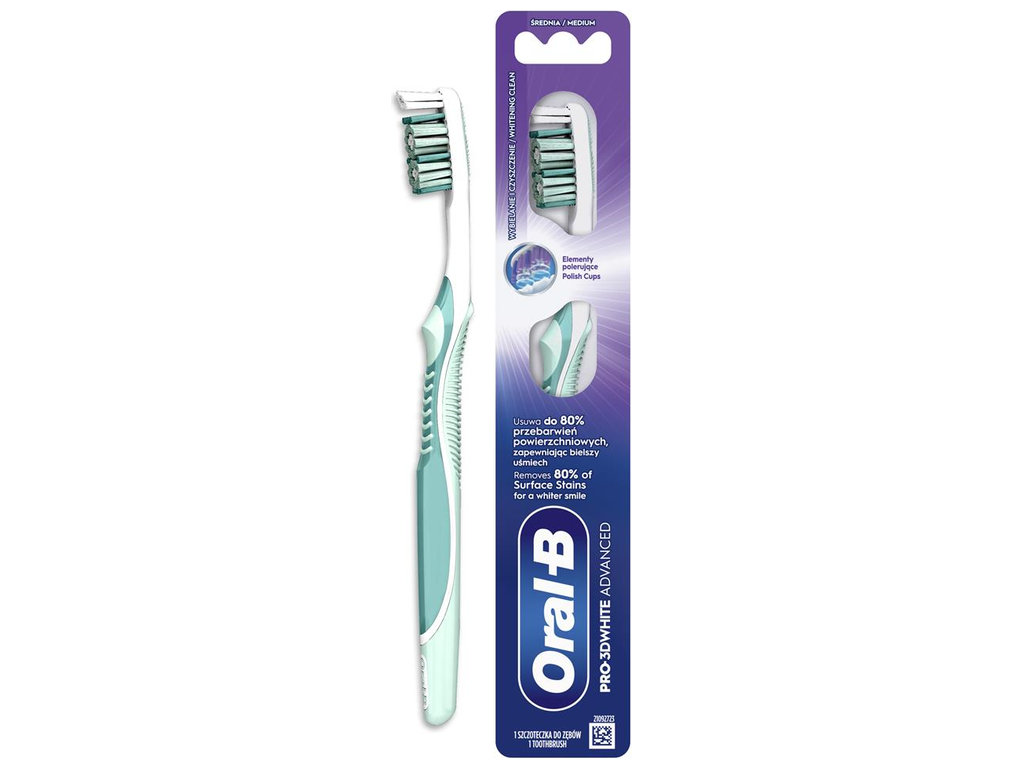 Щітка зубна Oral-B Pro 3D White Advanced, середня жорсткість, пластик, нейлон, колір бірюзовий