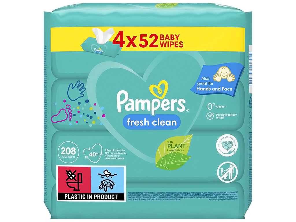 Детские влажные салфетки Pampers Fresh Clean, 4х52шт