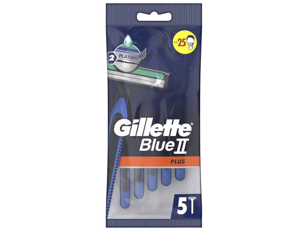 Станок для бритья Gillette Blue II Plus, одноразовый, 2 лезвия, с алое вера и витамином Е, 5шт