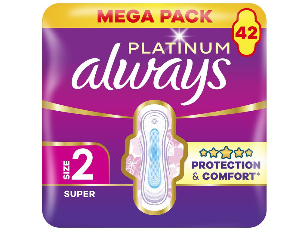 Прокладки Always Ultra Platinum Super, дневные, с крылышками, ароматизированные, 4 капли, 42шт