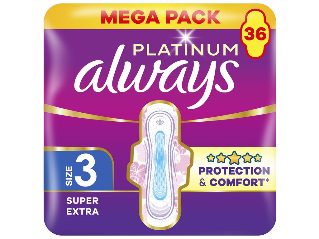 Прокладки Always Platinum Super Extra, розмір 3, з крильцями, 36шт
