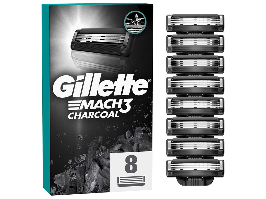 Картриджи сменные Gillette Mach3 Charcoal, сталь, 8шт