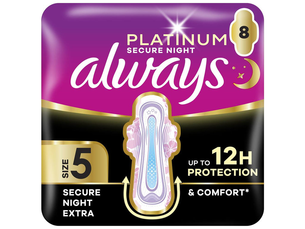 Прокладки гигиенические Always Platinum Secure Night, с крыльями, 7 капель, 8шт