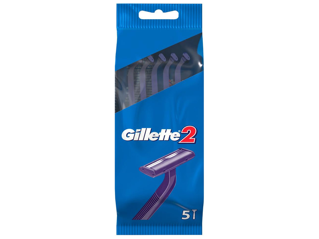 Станок для бритья Gillette, одноразовый, 2 лезвия, пластик, хром, цвет синий, 5шт