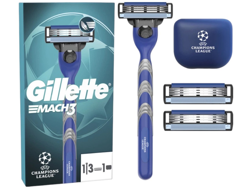 Станок для бритья Gillette Mach3, 3 сменных картриджа, чехол, металл, цвет синий