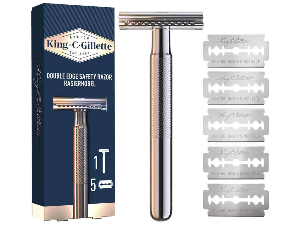 Станок для бритья Gillette King C., Т-образный, 5 сменных лезвий, металл, цвет серебристый