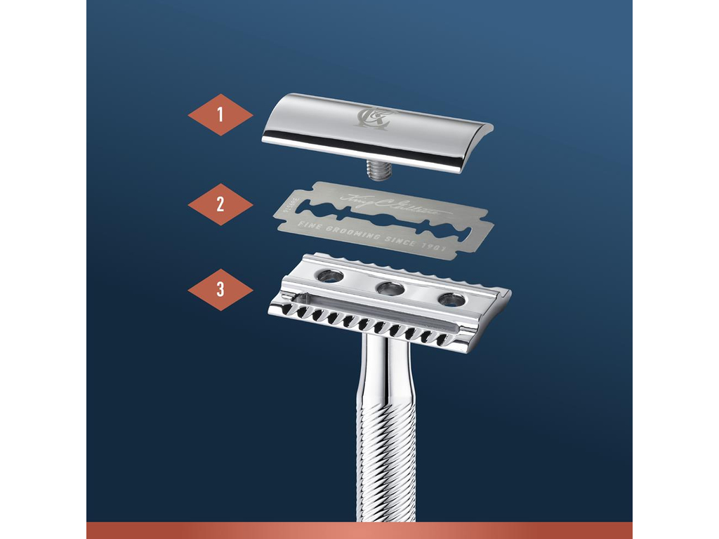 Станок для бритья Gillette King C., Т-образный, 5 сменных лезвий, металл, цвет серебристый