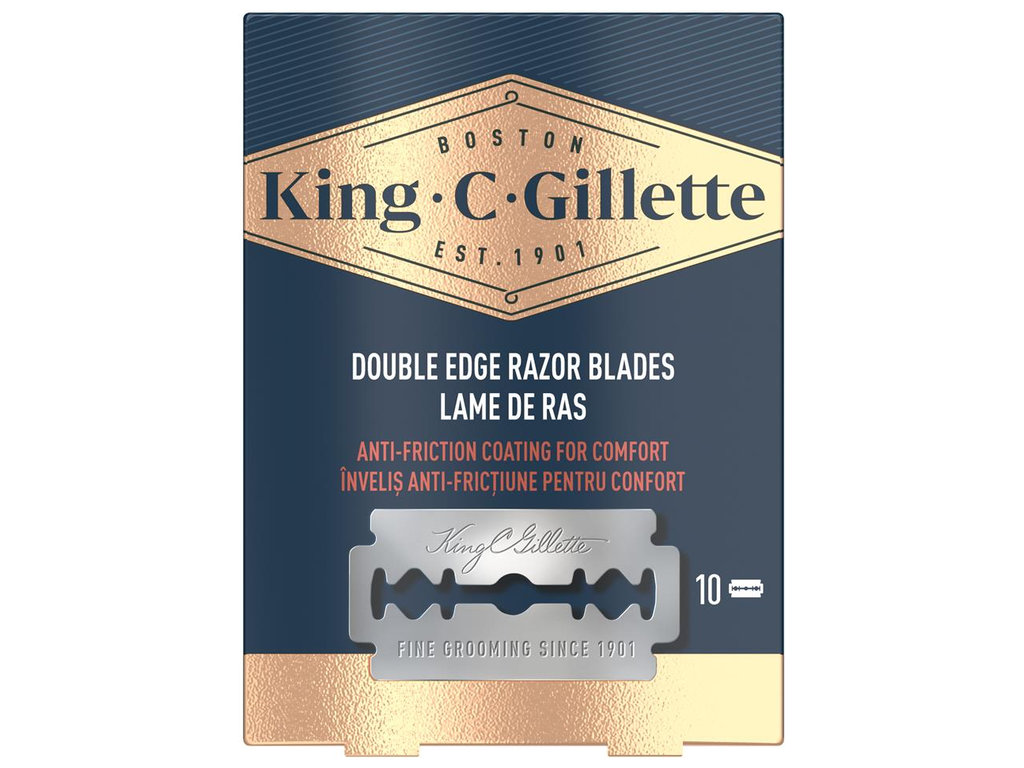 Лезо для гоління Gillette King C., двостороннє, нержавіюча сталь, платинове покриття, 10шт