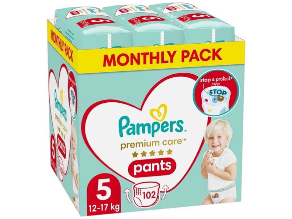 Подгузники-трусики Pampers Premium Care Pants, одноразовые, размер 5, 12-17кг, 102шт/уп