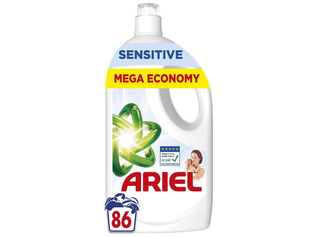 Гель для стирки Ariel Sensitive для чувствительной кожи, универсальный, 86 циклов, 3,87л