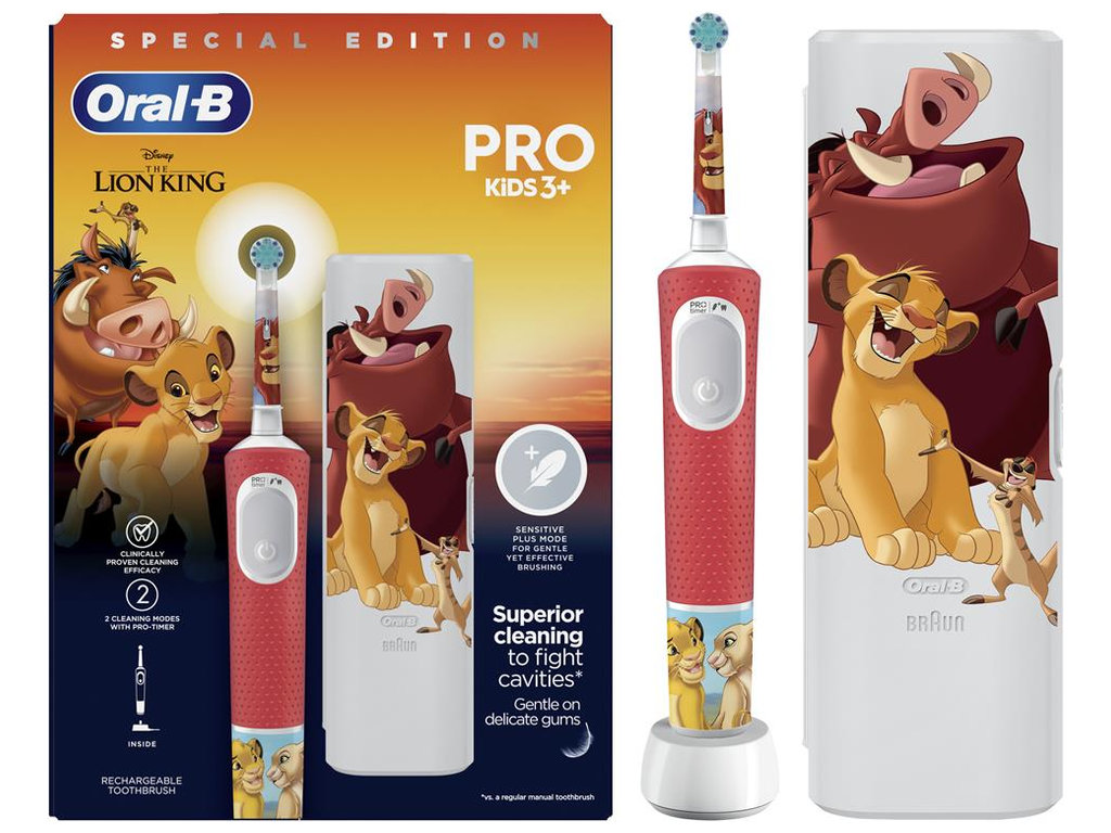 Зубна щітка дитяча дитяча Oral-B Pro Kids Lion King, 3+, акумулятор, 2 режими, футляр