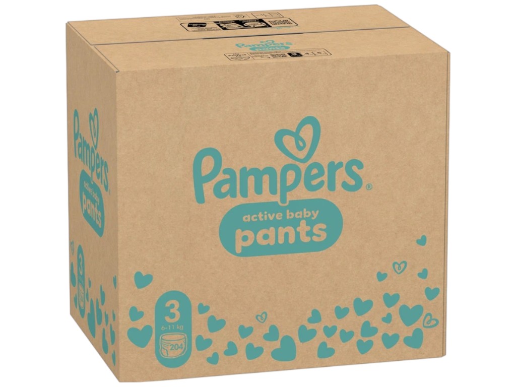 Подгузники-трусики Pampers Active Baby Pants, одноразовые, супервпитывающие, размер 3, 6-11кг, 204шт