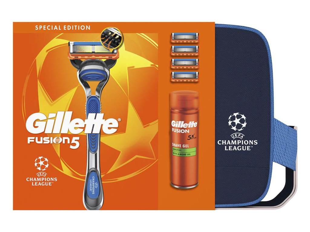 Набір подарунковий Gillette Mach3, верстат, касета, гель, косметичка, колір синій (ціна за 4пр)