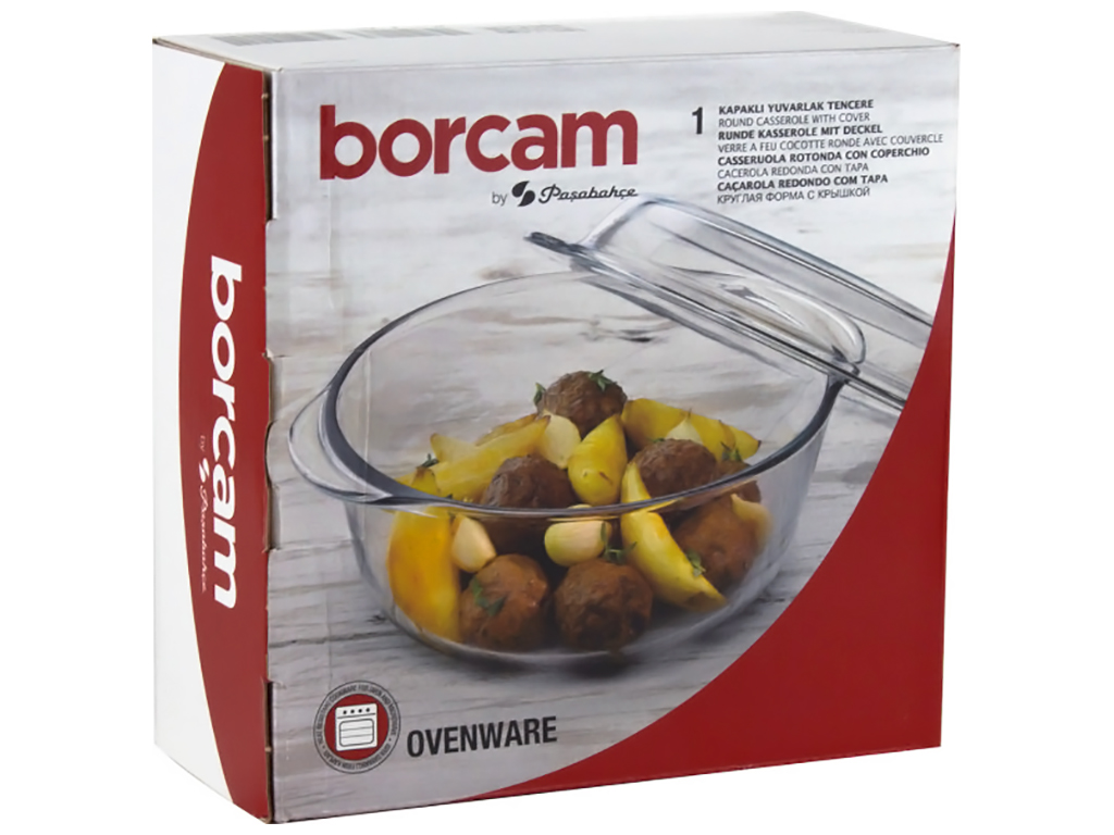 Каструля Pasabahce Borcam з кришкою для запікання, кругла, 2,1л, 1шт