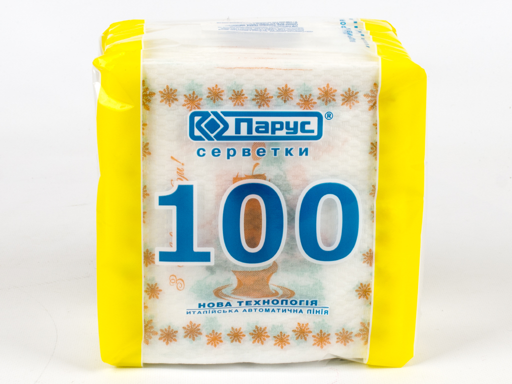 Салфетки "Парус" белые однослойные "Новый год" 24x24см 100шт